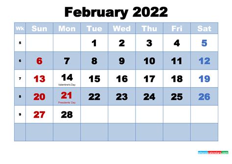 printable  calendar february  word