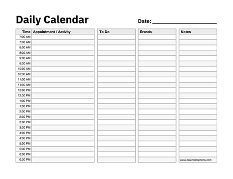 daily calendar templates  plan  day calendar tricks