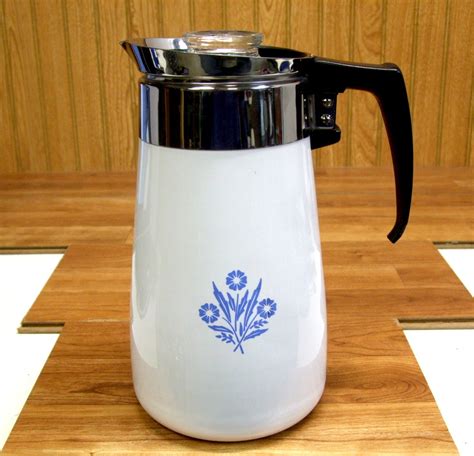 vintage corning ware cornflower blue stovetop percolator  cup coffee pot corning slight damage