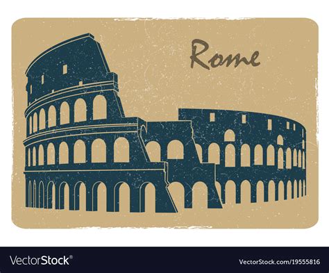 vintage rome coliseum logo emblem postcard design vector image