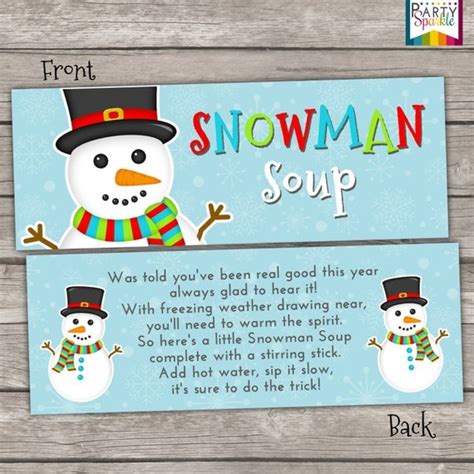 instant  snowman soup blue treat bag toppers holiday