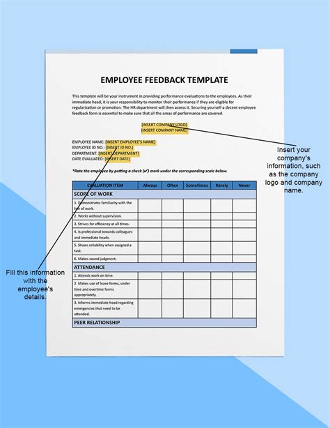 employee feedback template  word pages google docs