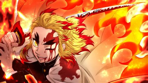 demon slayer kyojuro rengoku  sword  background  fire hd