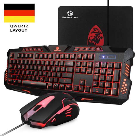 gaming tastatur mit maus setkoolertron qwertz deutsches layout leuchtende tastatur mit  farbe