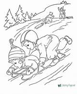 Coloring Winter Pages Sledding sketch template