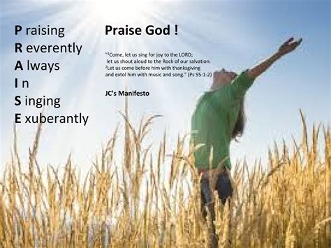 praise god  singing acronym  jcs manifesto