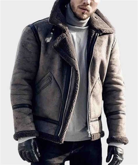 mens distressed  shearling leather jacket aviator flight jacket