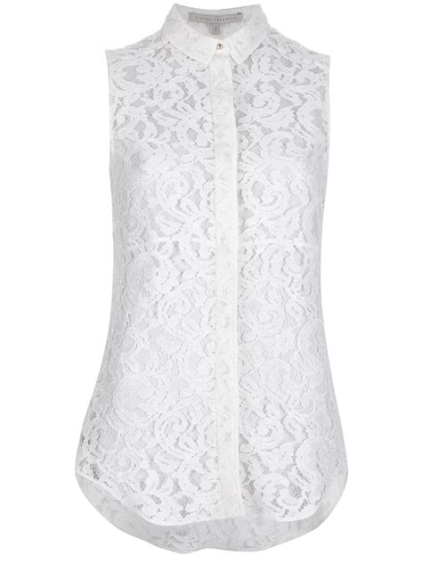victoria beckham lace sleeveless blouse in white lyst