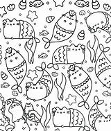 Coloring Pusheen Pages Kawaii Cat Mermaid Rocks Printable Cute Book Unicorn Catfish Print Books Adult Color Doodle Kids Colouring Colorear sketch template