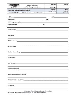 daily safety briefing template fill  printable fillable
