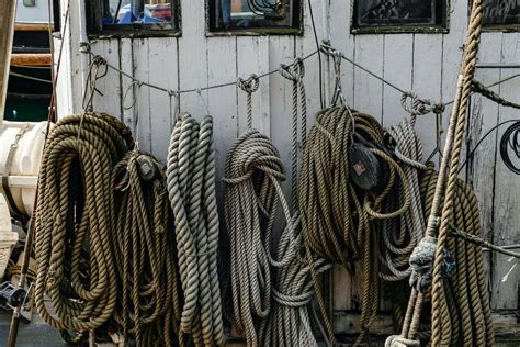 assorted ropes hanging  stock photo