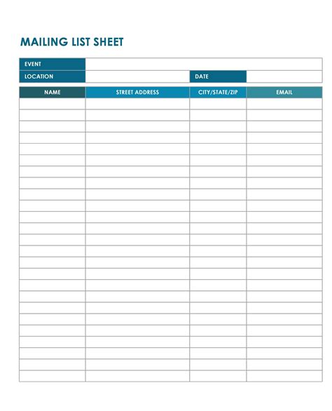 mailing list template printable templates