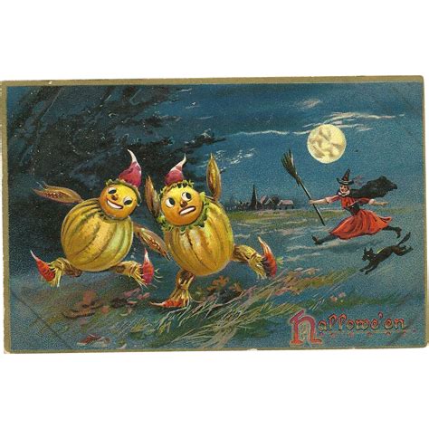 Raphael Tuck Halloween Series 150 Witch Chasing Vegetable People From