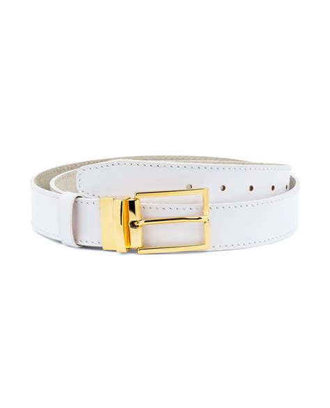 buy mens white belt  gold buckle genuine leather capo pelle