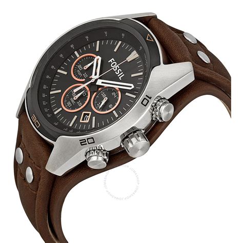 fossil coachman chronograph black dial brown leather mens  ch