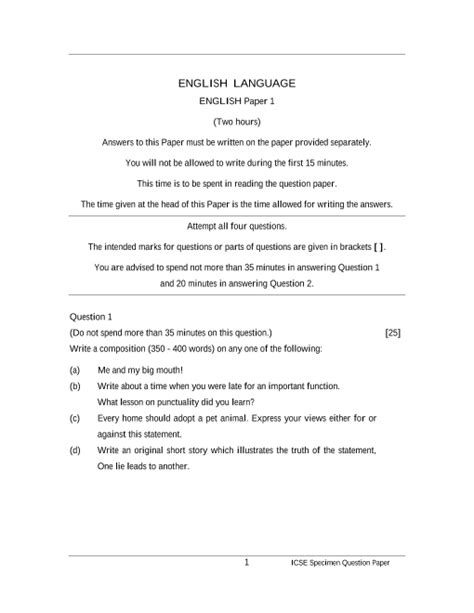 icse sample question papers  class  english language mock paper