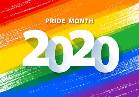 pride month 2020 poster with rainbow lgbt flag vector background