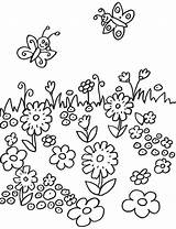 Blumenwiese Blumen Malvorlage Schmetterlinge Wiese Ausmalbild Ausmalen Wiesenblumen Schmetterling Malen Bunt Printemps Schablonen sketch template