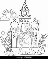 Schloss Einhorn Prinzessin Regenbogen sketch template