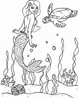 Coloring Mermaid Chest Treasure Sea Turtle Pages Finfriends sketch template