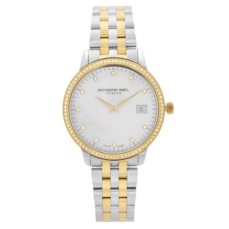 raymond weil toccata two tone steel diamond mop dial ladies watch 5388