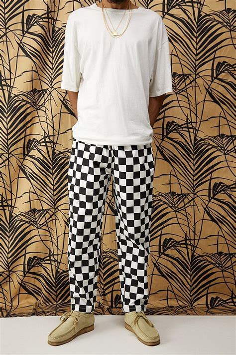 cookman black white checkerboard chef pants urban outfitters uk