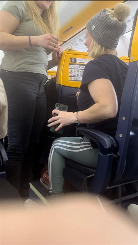 Two Big Tit Milfs At Plane Talking About My Bulge Later One Looking At