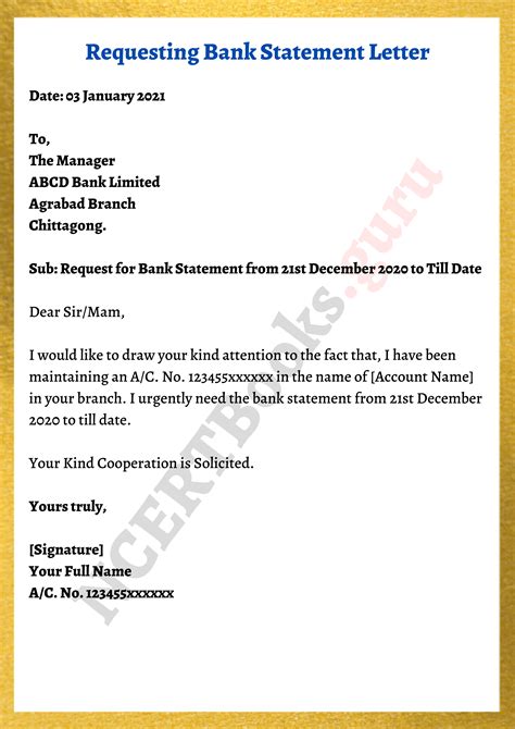 bank statement letter format samples   write  letter  bank