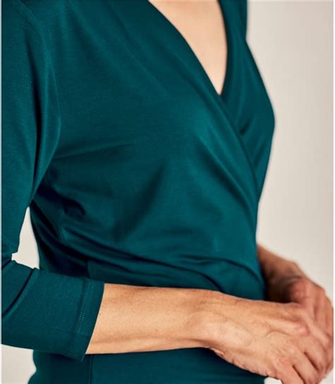 dark teal womens fixed wrap top woolovers us