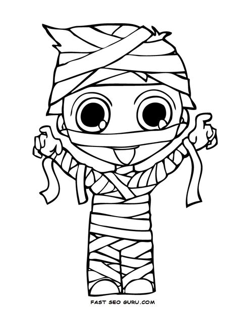 print  halloween kids mummy coloring page