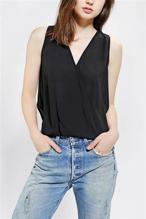 urban outfitters pins and needles sleeveless surplice blouse in black