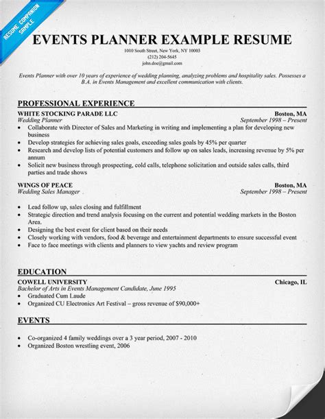 event planner resume template business