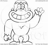 Coloring Sasquatch Cartoon Bigfoot Friendly Silhouette Waving Outlined Clipart Vector Walking Cory Thoman Template sketch template