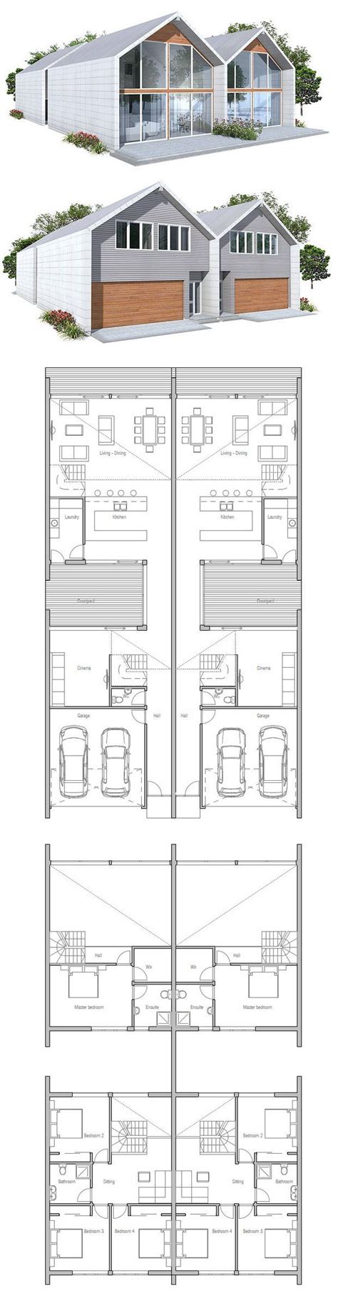 duplex house plan  narrow lot  bed plans pinterest duplex house plans house  ships