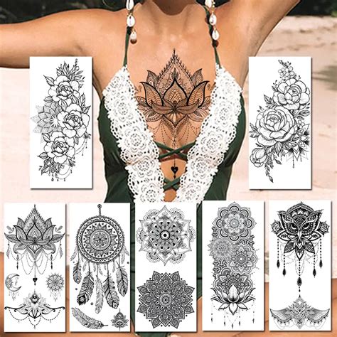 pencil sketch flower temporary tattoos realistic fake black rose peony