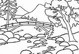 Landschaft Fluss Malvorlagen Berge Blumen Lichtung sketch template