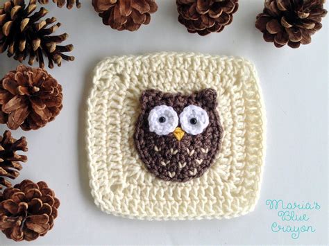 crochet owl applique  crochet pattern marias blue crayon