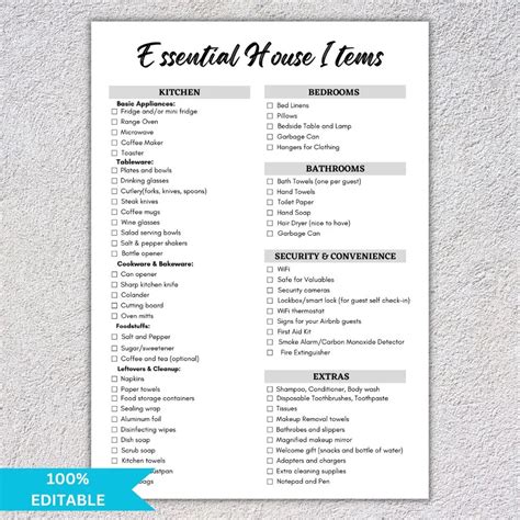 airbnb inventory checklist template printable housekeeping checklist