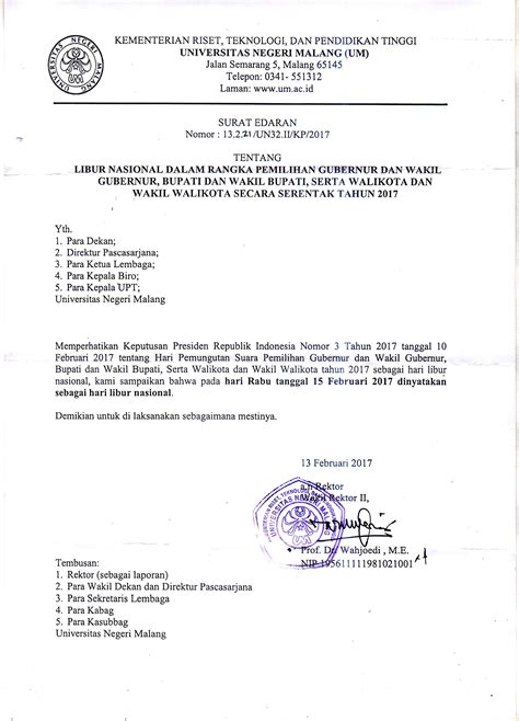 surat edaran libur nasional  rangka pemilihan pimpinan daerah