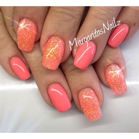 orange coral summer nails atmargaritasnailz coral nails glitter bright coral nails nails yellow
