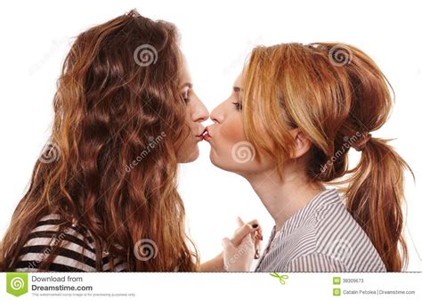 Girlfriends Hugging And Kissing Each Other Stock Image