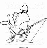 Fishing Fish Cartoon Boat Coloring Vector Outlined Leishman Ron Toonaday sketch template