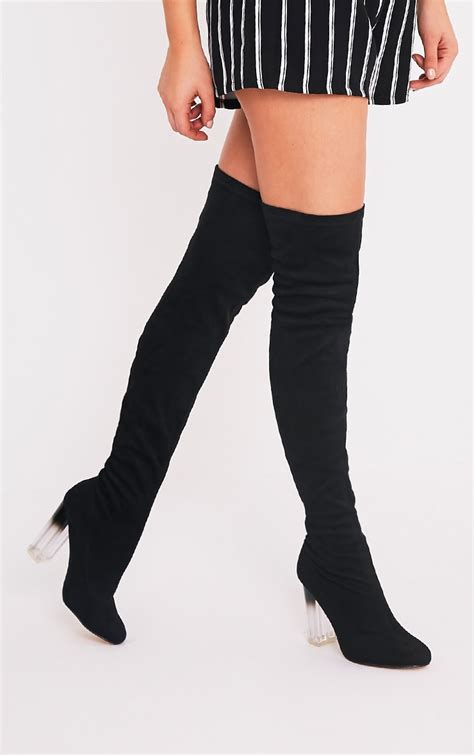 fran black faux suede ombre heel over the knee boots boots