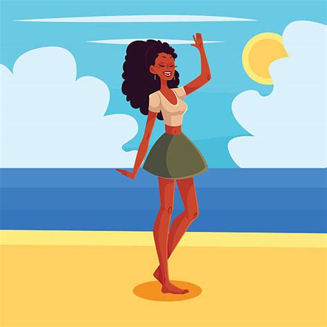 cartoon of the black women at the beach illustrations