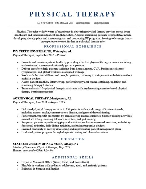 physical therapy resume  writing tips