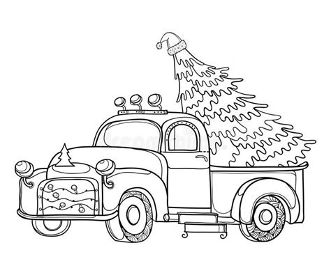 vintage pickup truck  christmas tree  garland