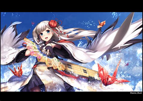 anthropomorphism aqua eyes azur lane fan flowers gloves