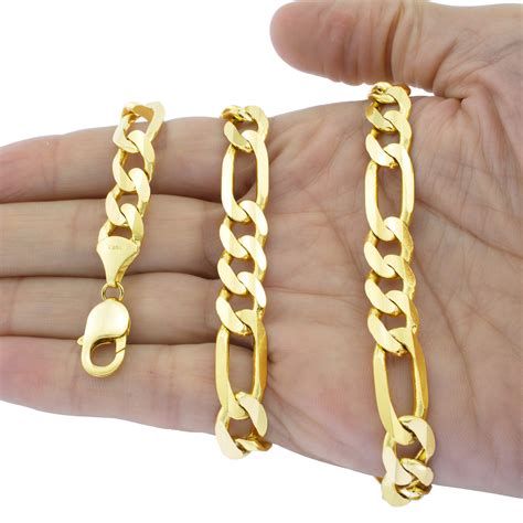 solid  yellow gold mens mm wide heavy figaro link chain necklace