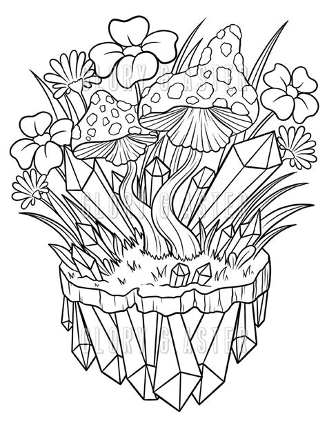 crystal mushrooms coloring page printable adult coloring page adult
