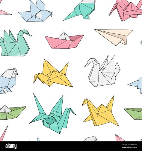 origami shapes vector seamless pattern hand drawn folder paper japan
